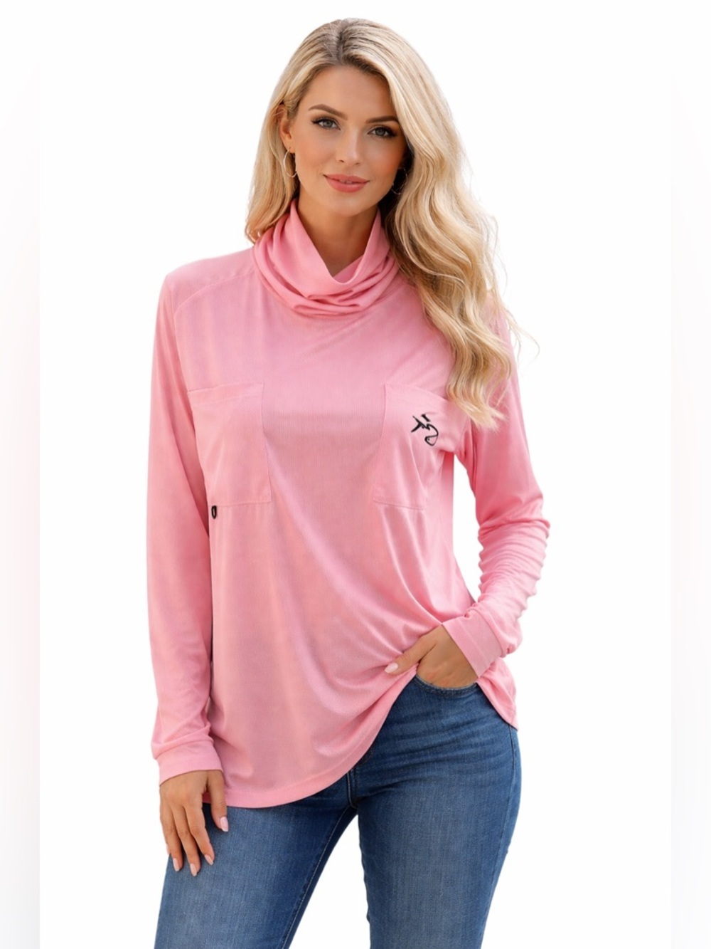 🔥🔥Fish Hide Sportswear Womens Long SleeveShirt Pink Size LargeW/ Front Pockets